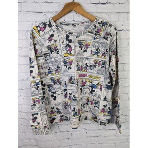 Disney Mickey Mouse Women's Long Sleeve Comic Strip Knit Shirt XL